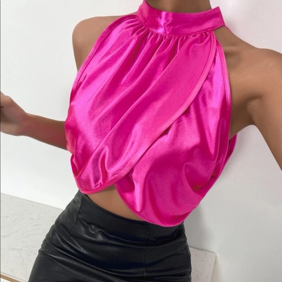 NWOT Pink Satin Top - Picture 3 of 4